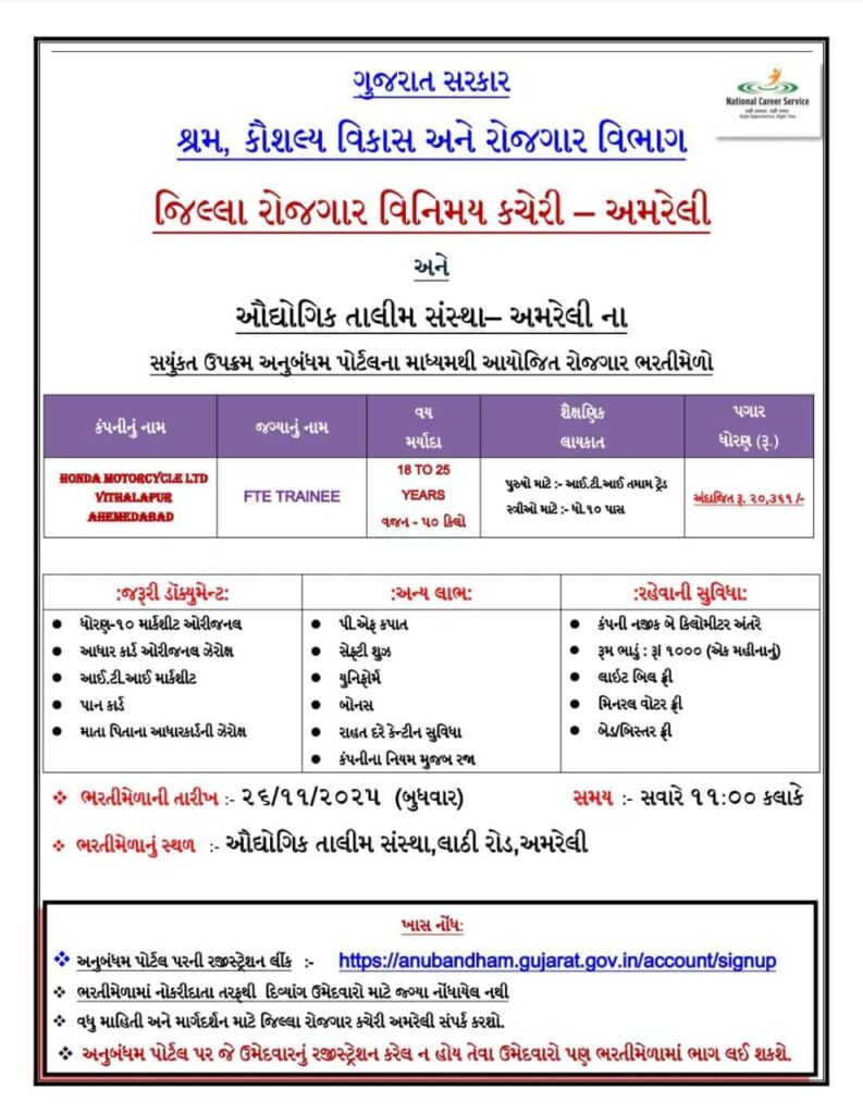 રોજગાર ભરતી મેળો અમરેલી | રોજગાર ભરતી મેળો 